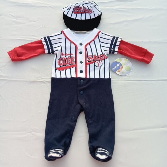 Y2K BabiesRus Future All Star Baseball Romper Outfit Cap 3m Baby Infant Boy New - Picture 1 of 7